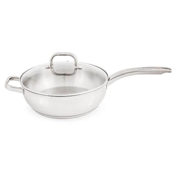 Belly Shape 9.5 in. 18/10 Stainless Steel Deep Skillet with Glass Lid 3.2 Qt.