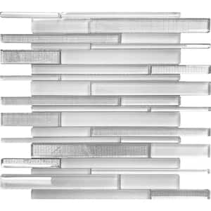 Silver White 11.8 in. x 12.2 in. Linear Polished and Matte Finished Glass Mosaic Tile (5.00 sq. ft./Case)