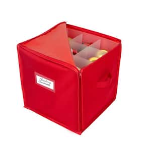 12.2 in. D x 12.2 in. W x 12.2 in. H Red Plastic 27-Count Stackable Cube Storage BinChristmas Ornament Storage Box