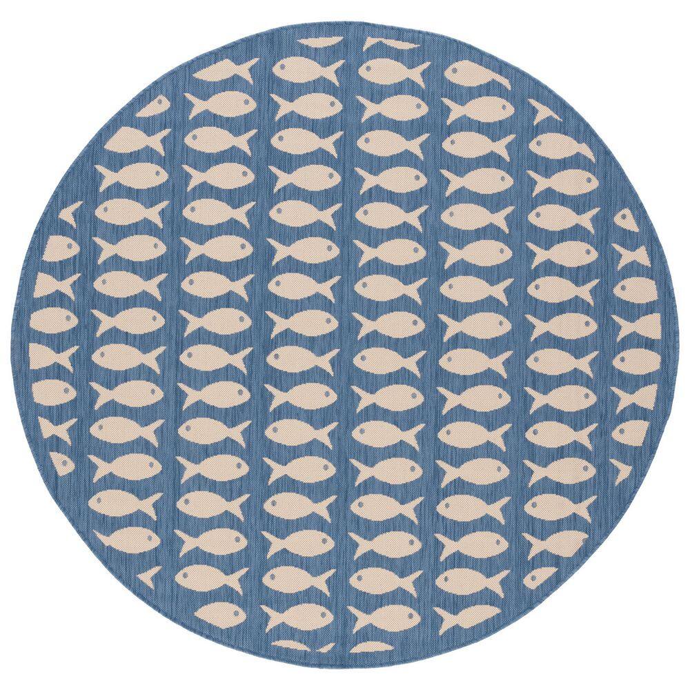 Courtyard Blue/Beige 5 ft. x 5 ft. Geometric Fish Indoor/Outdoor Round Area Rug price history on PriceWatchPro