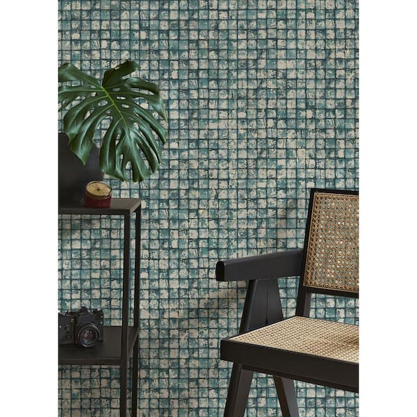 Kingsley Blue Tiled Textured Non-Pasted Non-Woven Wallpaper Sample
