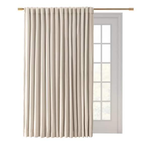 Premium Velvet Bone Solid 100 in. W x 84 in. L Rod Pocket With Back Tab Room Darkening Curtain Patio Panel