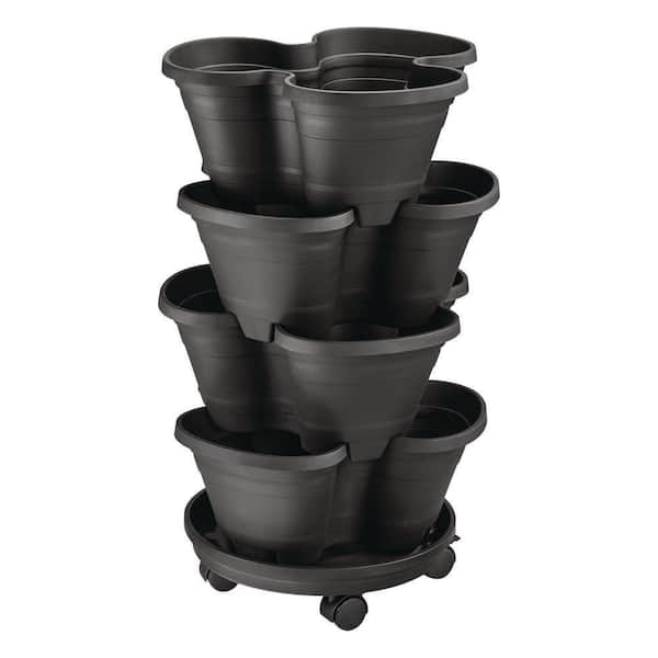 Vigoro 15 in. Black Landan Self-Watering Vertical Resin Planter with Caddy Wheels - Holds up to 12 Different Plants