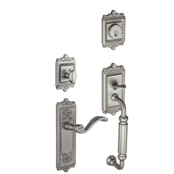 Grandeur Windsor Single Cylinder Satin Nickel F-Grip Handleset with Left Handed Portofino Lever