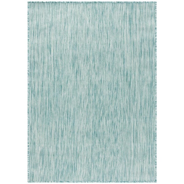 SAFAVIEH Beach House Aqua 9 ft. x 12 ft. Solid Striped Indoor/Outdoor Patio  Area Rug