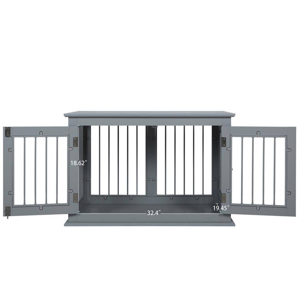 35.63 in. W x 21.81 in. D x 23.74 in. H Gray Wood Linen Cabinet with Pet Ho
