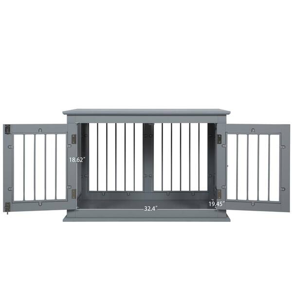 Unbranded 35.63 in. W x 21.81 in. D x 23.74 in. H Gray Wood Linen Cabinet with Pet House and Iron Bars for Living Room