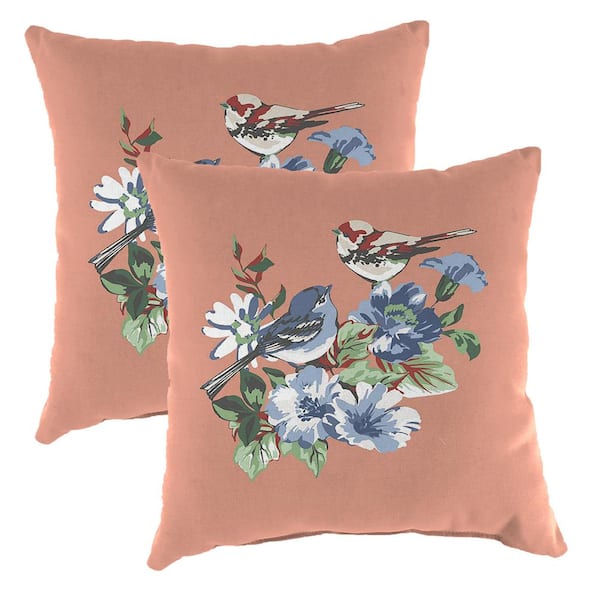 Jordan Manufacturing 16 in. L x 16 in. W x 4 in. T Square Outdoor Throw Pillow in Morning Chirp (2-Pack)