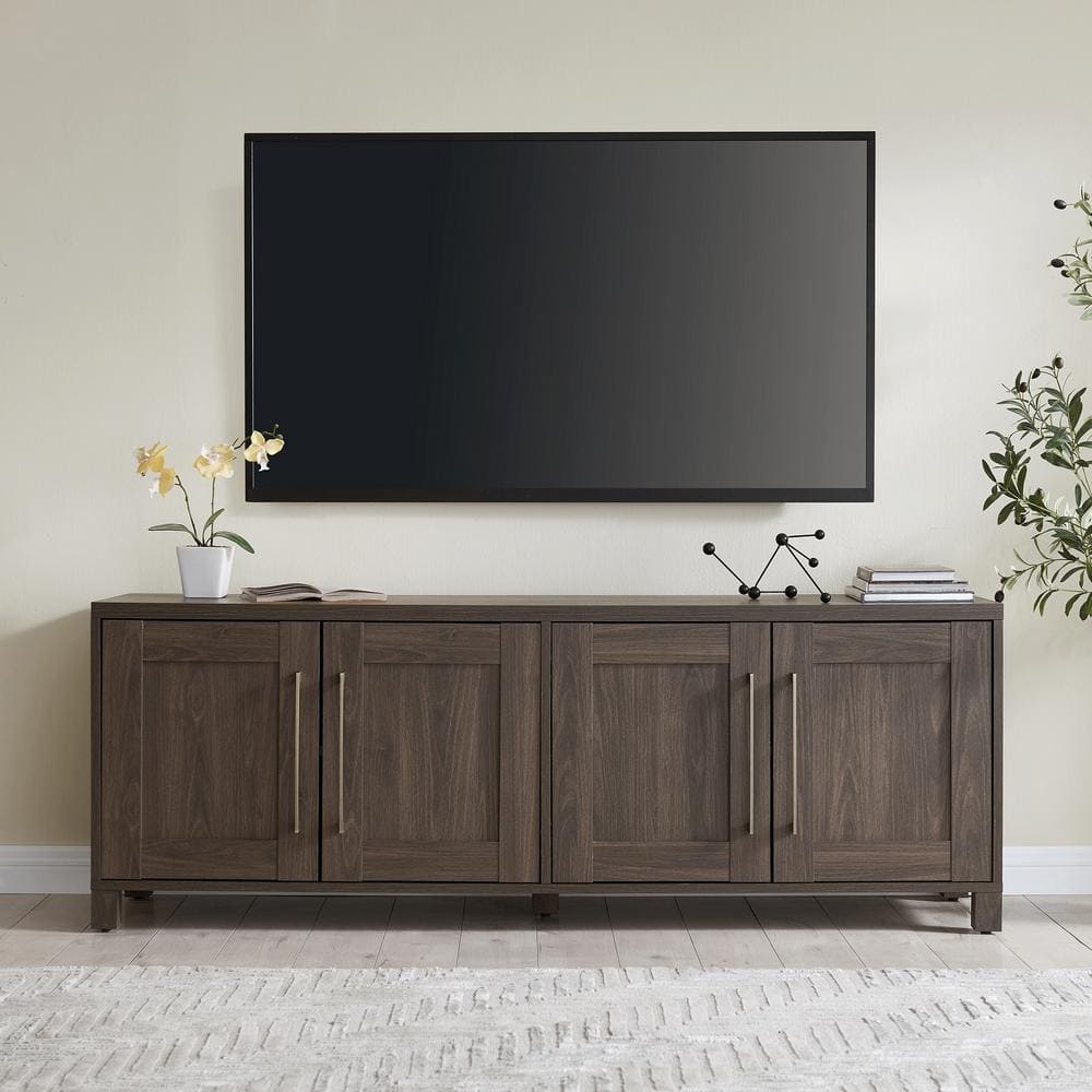 Alder Brown Transitional 68'' TV Stand with Brass Hardware