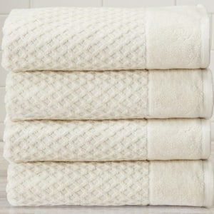 Beige Solid 100% Cotton Textured Bath Towel (Set of 4)