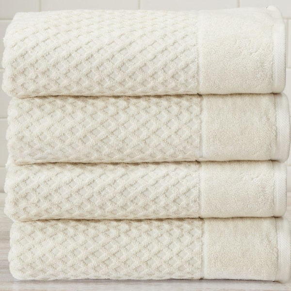 Beige Solid 100% Cotton Textured Bath Towel (Set of 4)