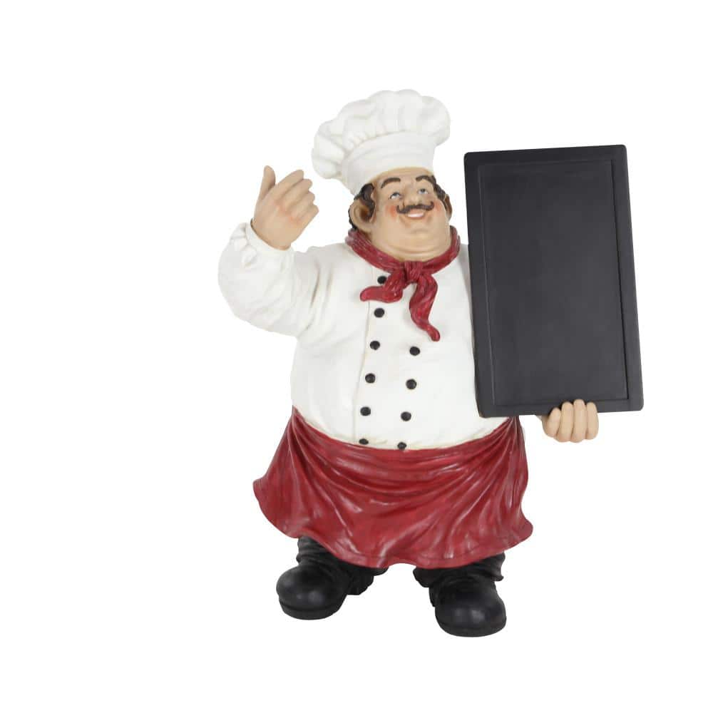 19" Multi Colored Polystone Chef Sculpture with Chalkboard