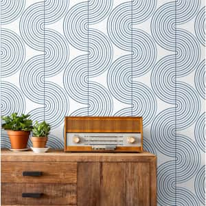 31.35 sq. ft. Prussian Blue Zen Geo Vinyl Peel and Stick Wallpaper Roll