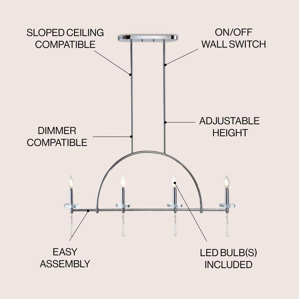 Doris Contemporary Chrome 41" LED Linear Pendant with Crystal Accents