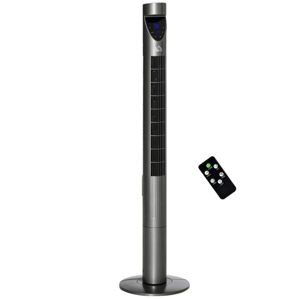 46 in. 3 Fan Speeds Bladeless Tower Fan Gray Top Mounted Remote, LED Displa