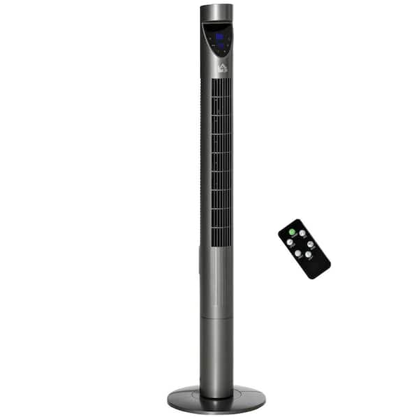 46 in. 3 Fan Speeds Bladeless Tower Fan Gray Top Mounted Remote, LED Display, Air Filter, 12 H Timer and Night Light