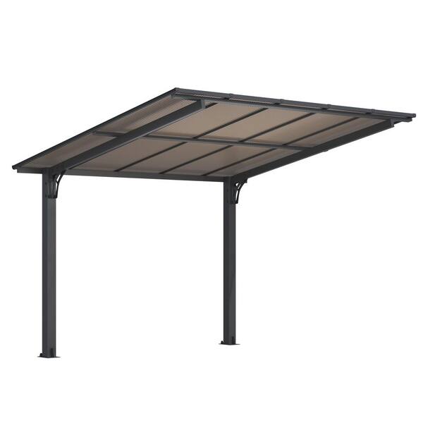 Aoodor Wall-Mount Pergola 10x16.5 Ft – Polycarbonate Roof, Brown Aluminum, UV & Weather Resistant