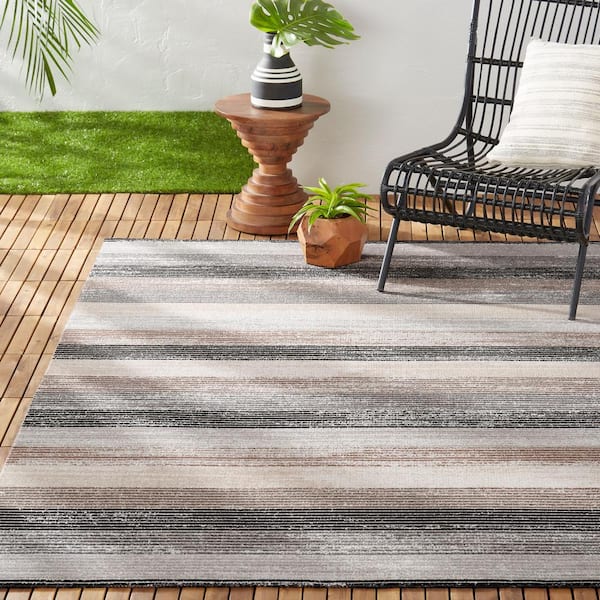 Patio Sofia Estelle Gray/Mustard 5 ft. x 7 ft. Abstract Indoor/Outdoor Area Rug