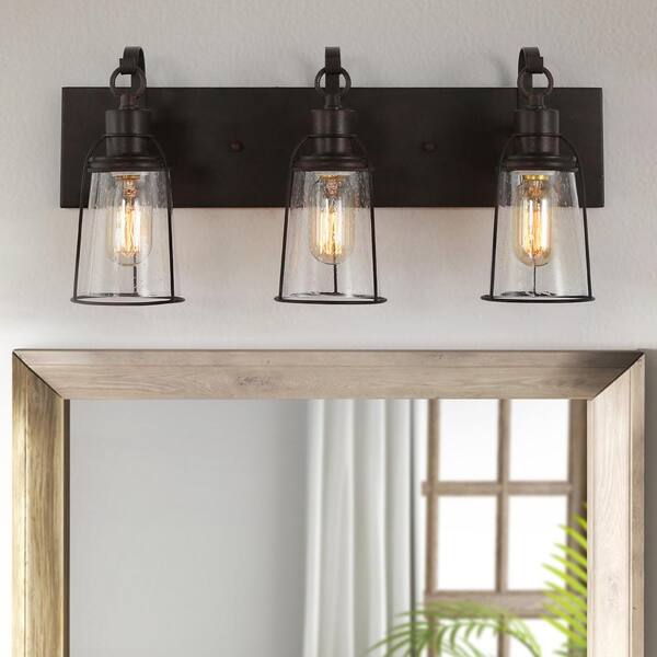 thumbnail image 2 of 3-Light Black Vanity Wall Sconce - Modern Bathroom Mirror Lighting With Clear Glass Shades 2 of 13