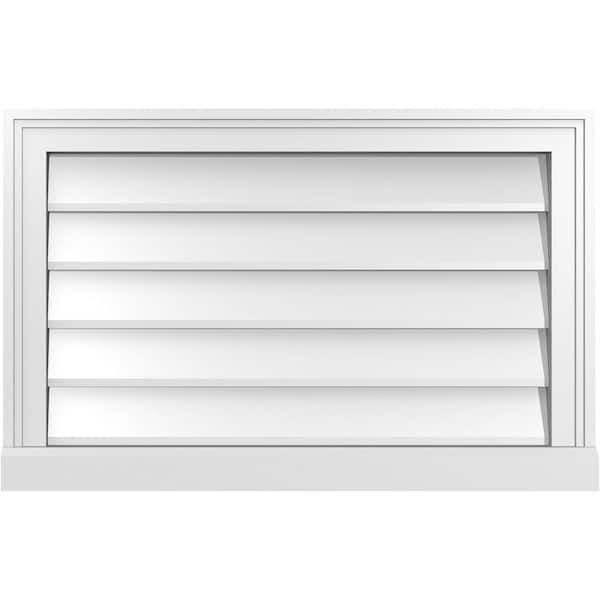 Ekena Millwork 28 in. x 18 in. Vertical Surface Mount PVC Gable Vent: Decorative with Brickmould Sill Frame