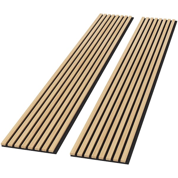 0.83 in. x 7.87 ft. x 1 ft. Slat Wood Polyurethane Sound Absorbing Beige Nature Oak Decorative Wall Paneling 2-Pack