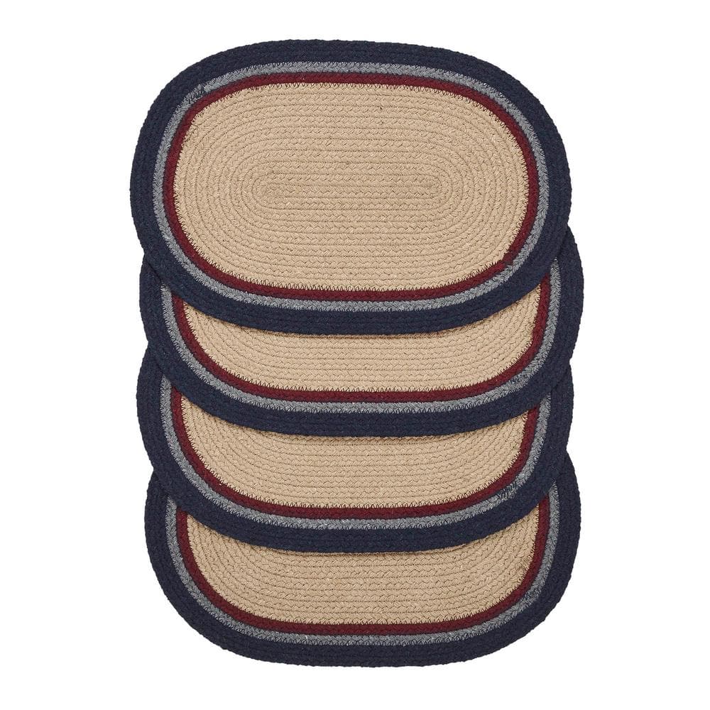 Navy and Beige Braided Cotton Oval Placemats Set of 4