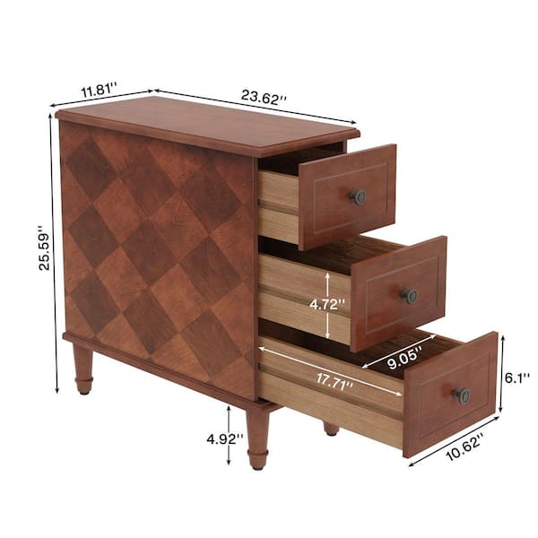 Tribesigns 25 in. H Solid Wood Brown Rectangle End Table with 3