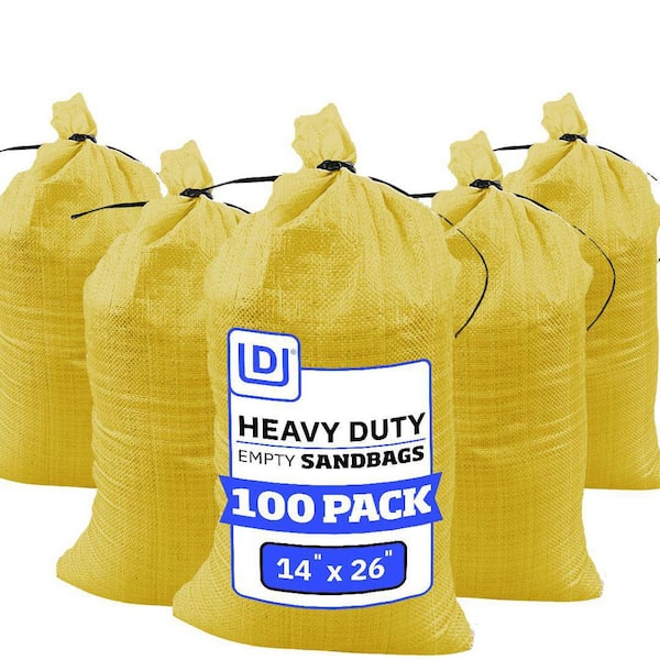 14 in. x 26 in. Yellow Woven Sand Bags with Tie String (100-Pack)