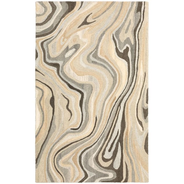 5 ft. x 8 ft. Beige, Charcoal Abstract Washable Area Rug