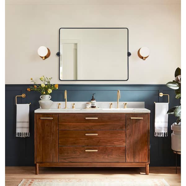 TEHOME Lutalo 40 in. W x 30 in. H Rectangular Metal Framed Pivot Wall Mounted Bathroom Vanity Mirror in Matt Black