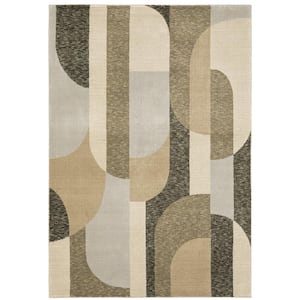 Saturn Brown 8 ft. x 10 ft. Art-Deco Geometric Polypropylene-Nylon Blend Indoor Area Rug