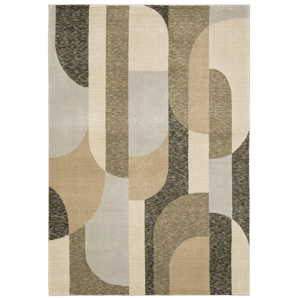 AVERLEY HOME Saturn Brown 10 ft. x 13 ft. Art-Deco Geometric Polypropylene-Nylon Blend Indoor Area Rug