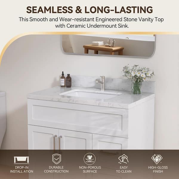 Getpro 36 in. W x 22 in. D Engineered Stone Rectangular Single