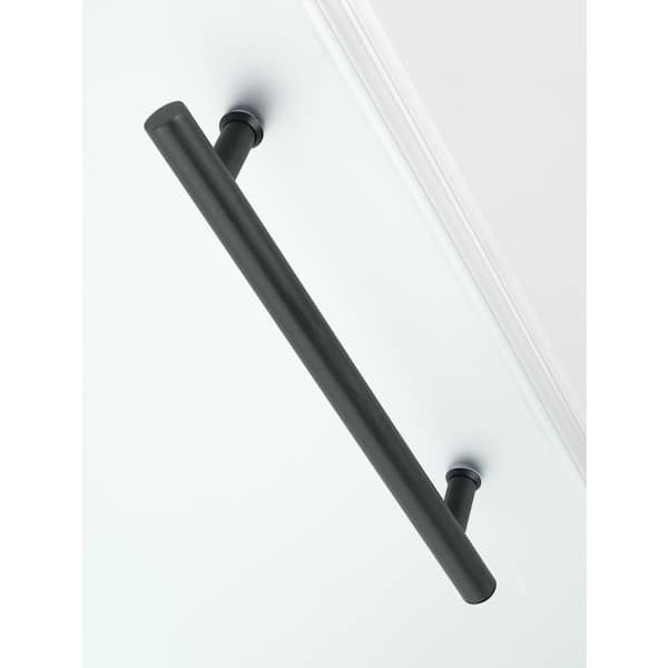 Nautis 59.25 - 60.25 in. x 72 in. Frameless Hinged Shower Door with Frosted Glass in Matte Black