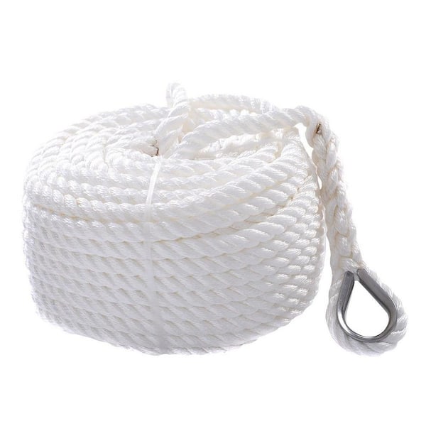 1/2 in. x 100 ft. Twisted Nylon Anchor Line with 1/2 in. Galvanized Thimble White Color Coiled