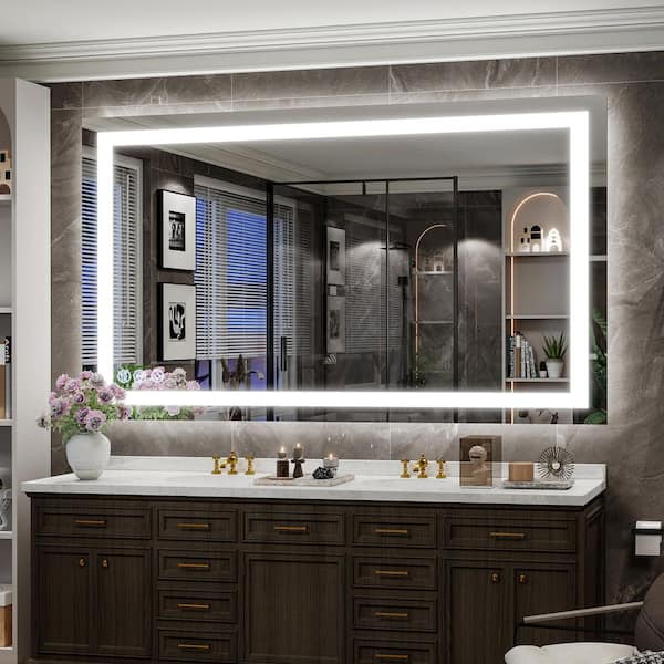 White 30 in. W x 55 in. H LED Lighted Rectangle Bathroom Vanity Wall Mirror Metal Framed Mirror