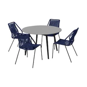 Sydney and Clip Blue 5-Piece Wood Round Outdoor Dining Set