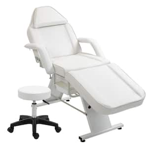 Adjustable Massage Salon Tattoo Barber Spa Chair with 2-Trays Esthetician Bed, Hydraulic Stool, White