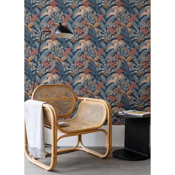 Yara Blue Leaves Peel and Stick Sample, 8 in. x 10 in. Wallpaper Sample