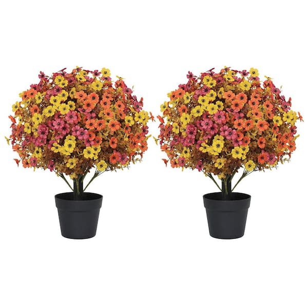 2 Pack 24 in Artificial Flower Topiary Trees ,UV Resistant Faux Shrub Bushes for Fall Porch Patio Decor