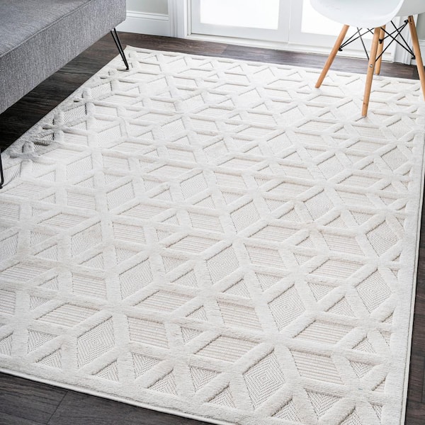 JONATHAN Y Talaia Neutral Geometric Ivory 8 ft. x 10 ft. Indoor/Outdoor Area Rug