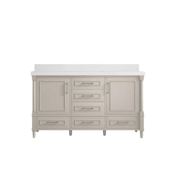 Willow Collections Hudson 60 in. W x 22 in. D x 36 in. H Single Sink Bath Vanity in Fine Grain with 2 in. White Qt. Top