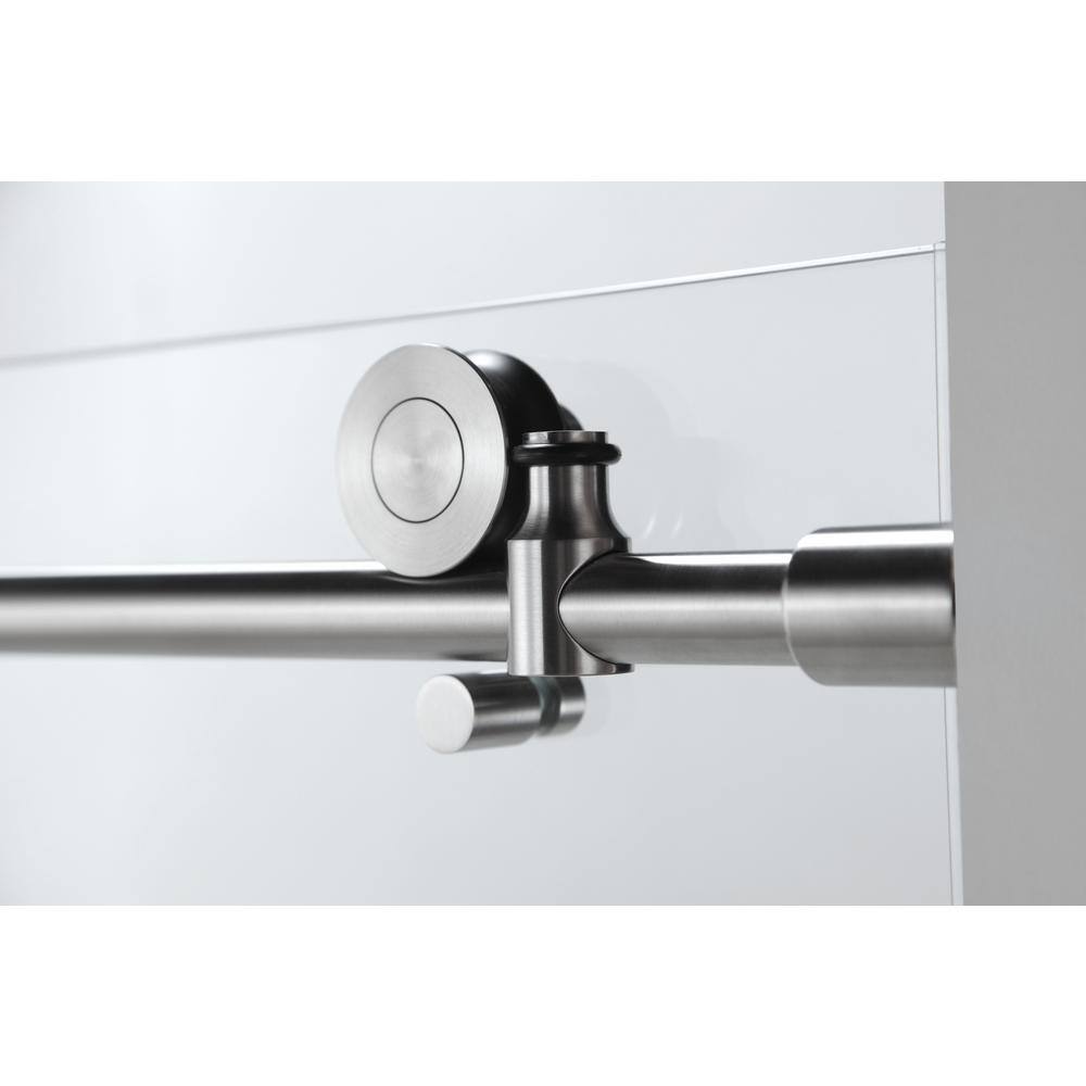 60 in. x 76 in. Frameless Clear Glass Sliding Shower Door with Brushed Nickel Finish
