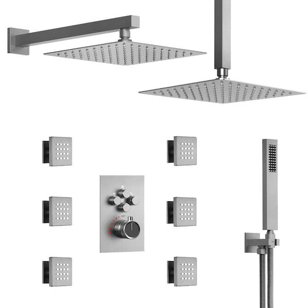 EVERSTEIN Luxury 11-Spray Wall and Ceiling Mount Triple Fixed and ...