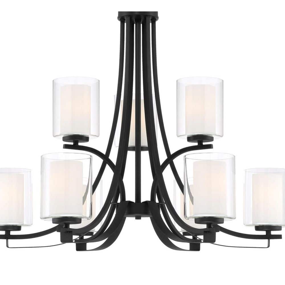 Sand Coal Nickel 9-Light Chandelier with Etched Glass Shades