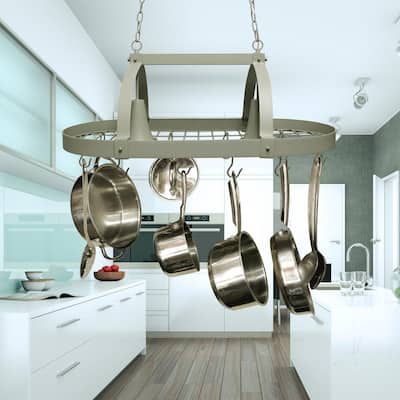 Basicwise White Hanging Pot Rack Cup Rack Under Shelf Kitchen