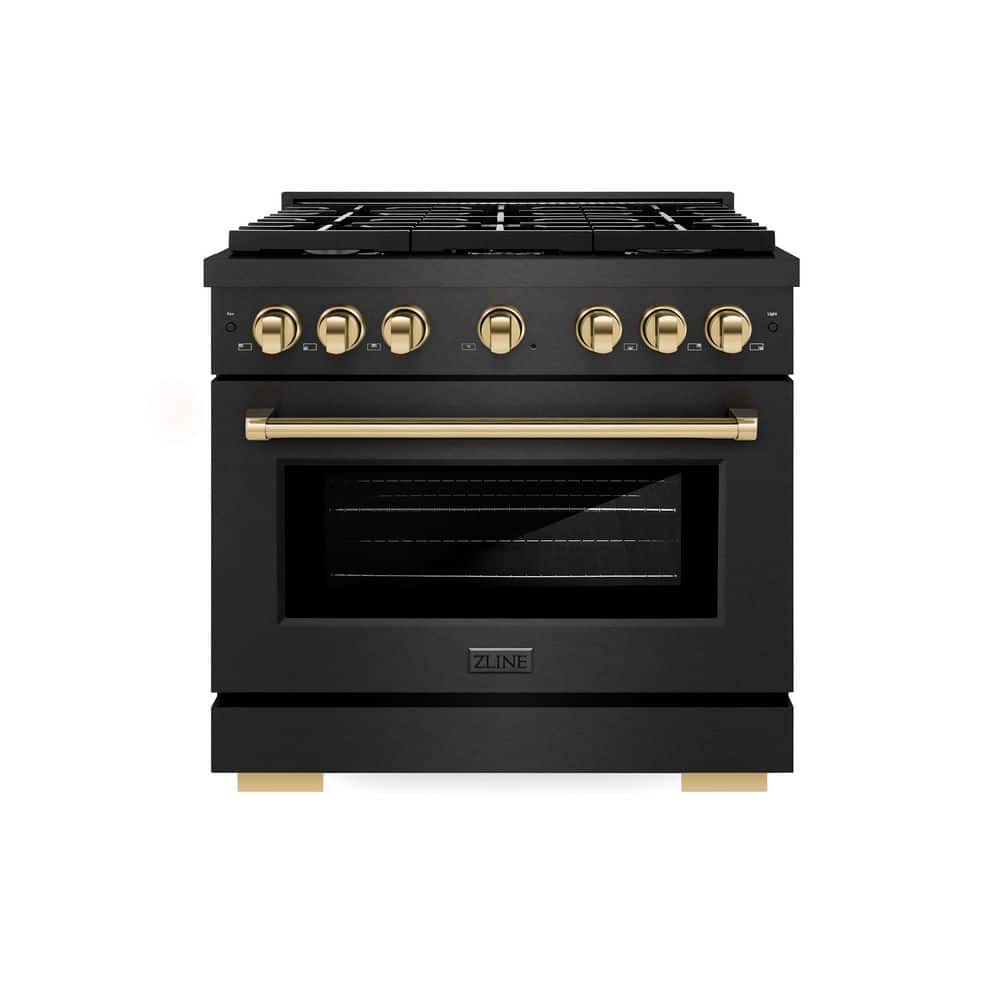 Autograph 36 in. 5.2 cu. ft. Paramount Dual Fuel Range with 6 Burner Gas Cooktop in Black Satin with Gold Accents price history on PriceWatchPro