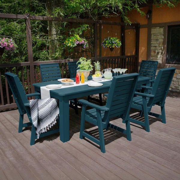 Highwood Weatherly Nantucket Blue 7-Piece Recycled Plastic Rectangular Outdoor Dining Set