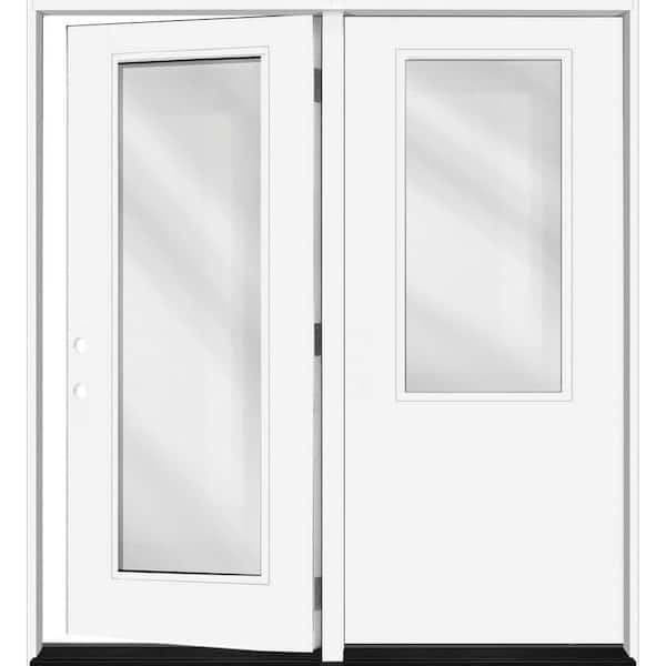 Steves & Sons Legacy 60 in. x 80 in.Primed RH Inswing Center-Hinged Fiberglass 2/3 Clear Tempered Glass Prehung Double Patio Door