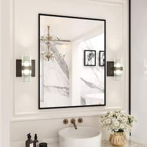 28 in. W. x 36 in. H Rectangular Framed French Cleat Wall Mounted Tempered Glass Bathroom Vanity Mirror in Matte Black